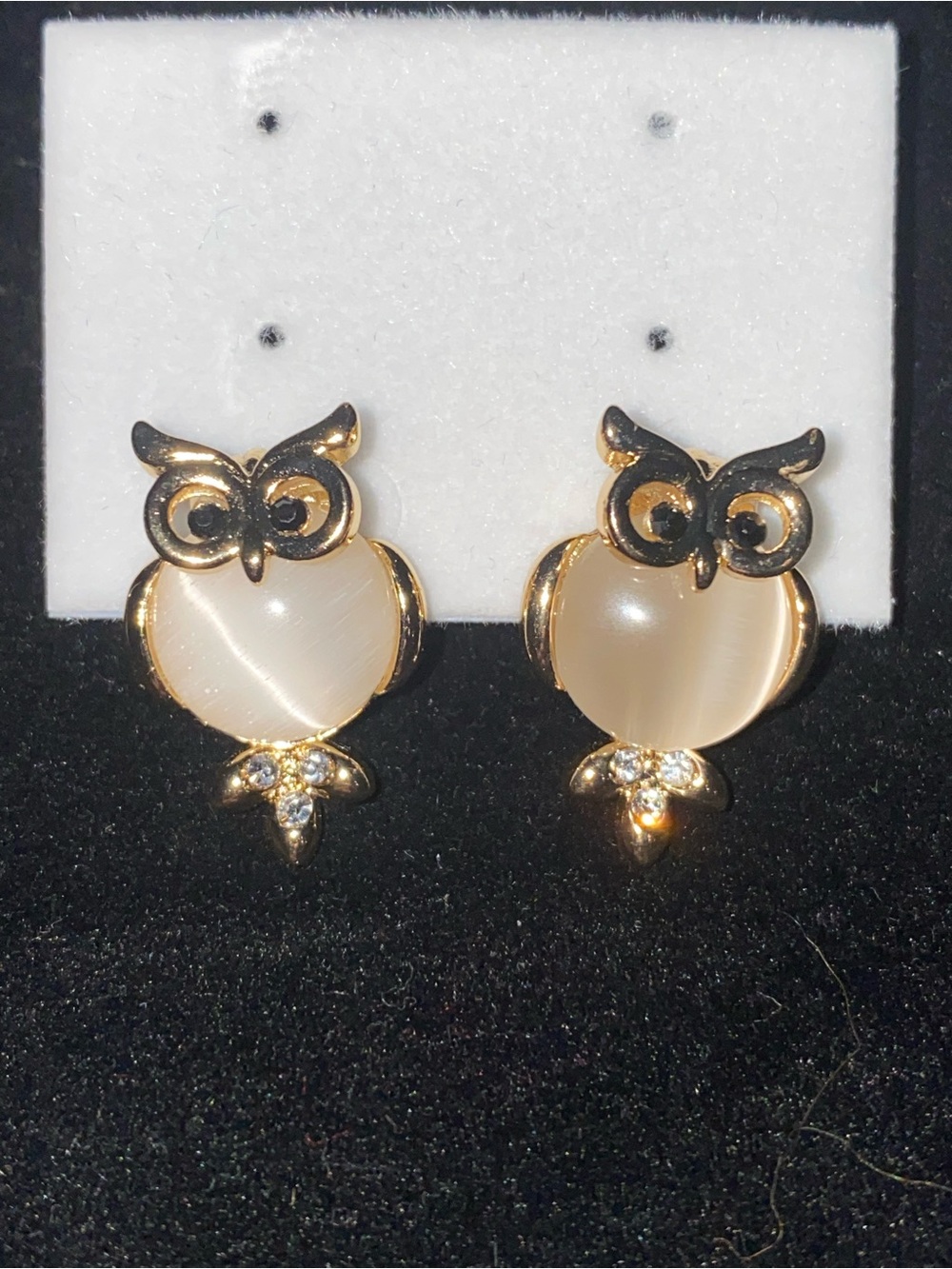 NWT Swarovski Crystal and Shell Owl Gold Stud Earrings